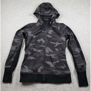 Athleta Women Triumph Printed Black Gray Camo Full Zip Hoodie Size Small Sports